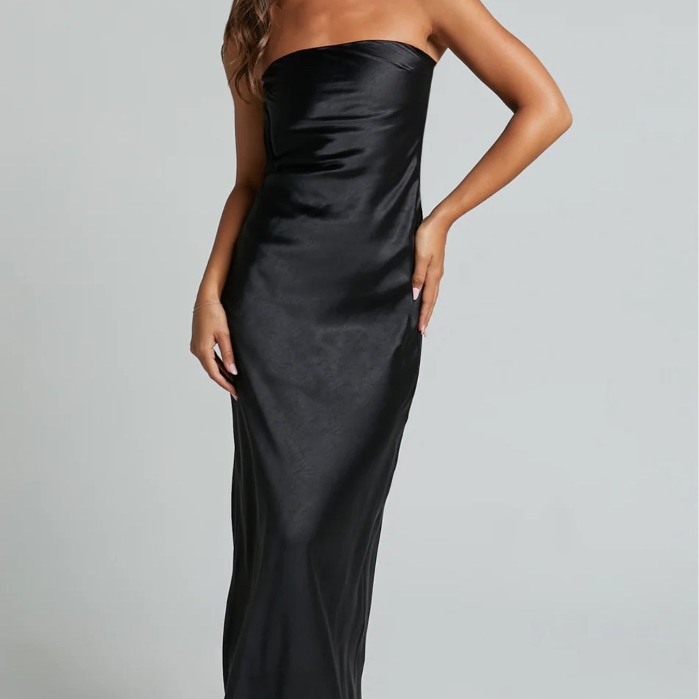 Showpo Black Satin Strapless Dress